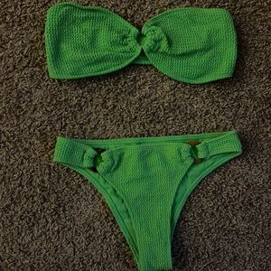 Green Textured Bikini Set